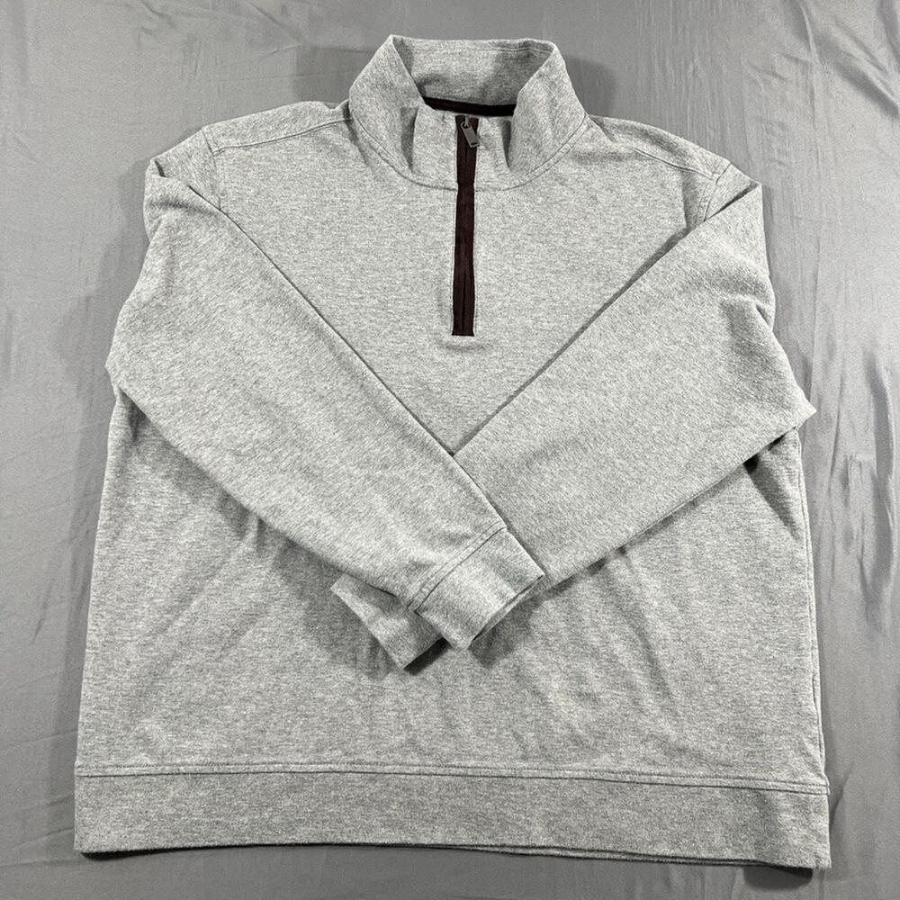 Tasso Elba Sweater Mens XL Gray Cotton Warm Casual Piped Quarter Zip Pullover